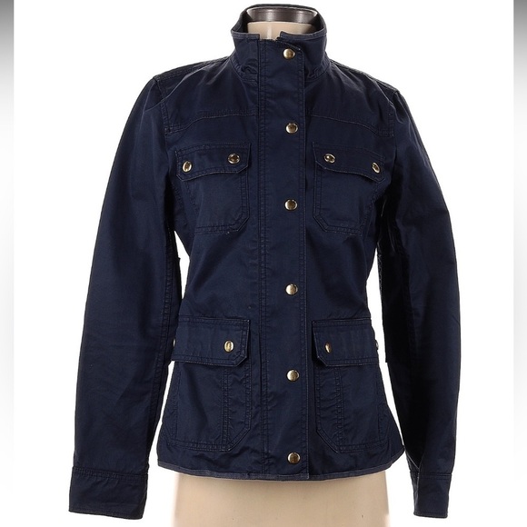 J Crew Waxed Cotton Boyfriend Jacket Women’s Small Navy Style# 19034 Utility - Picture 5 of 10